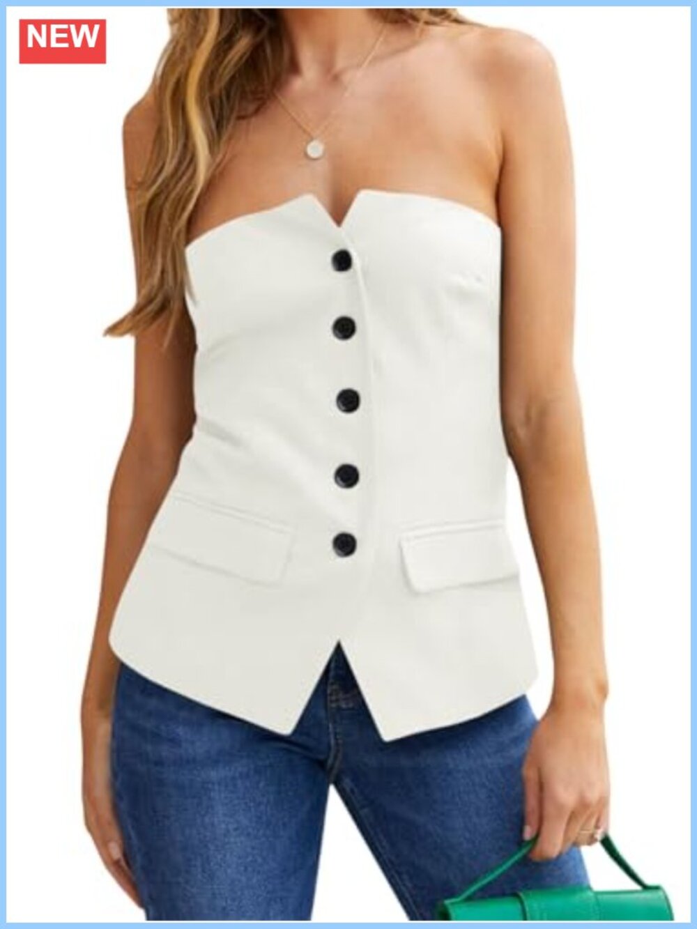 Sleeveless Notched Neck Blazer Vest Fitted Button Work Office